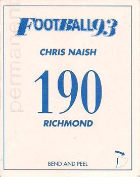 1993 Select AFL Stickers #190 Chris Naish Back